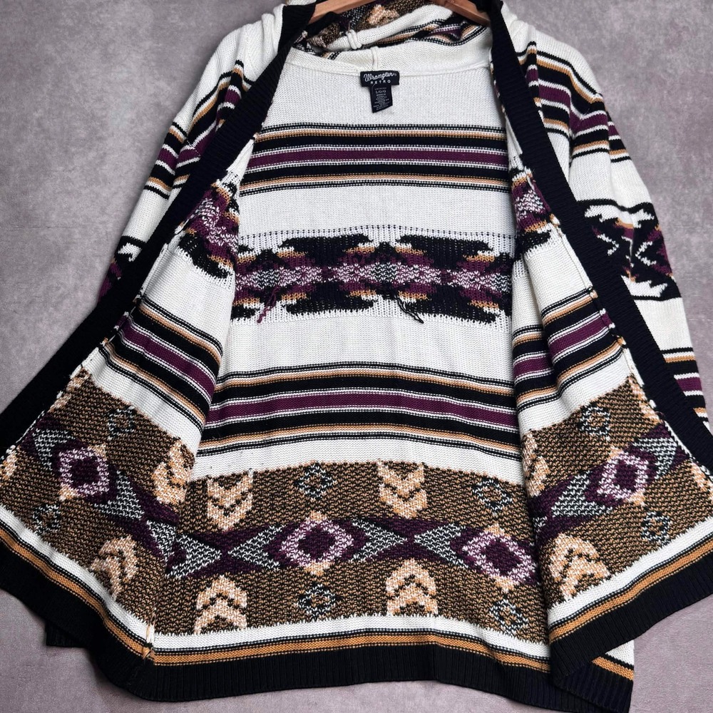 Wrangler Retro Womens Hooded Cardigan Sweater Southwestern Geometric Purple L - Picture 4 of 10